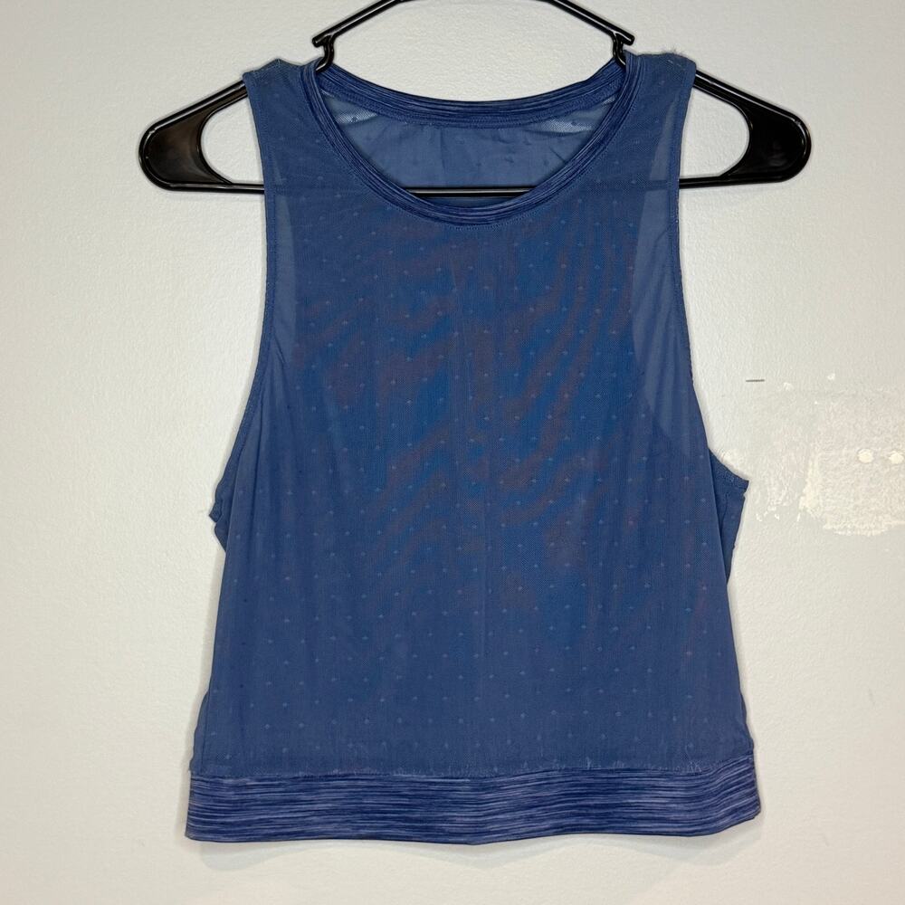 Zyia active calm blue luxe high neck mesh crop top, tank L